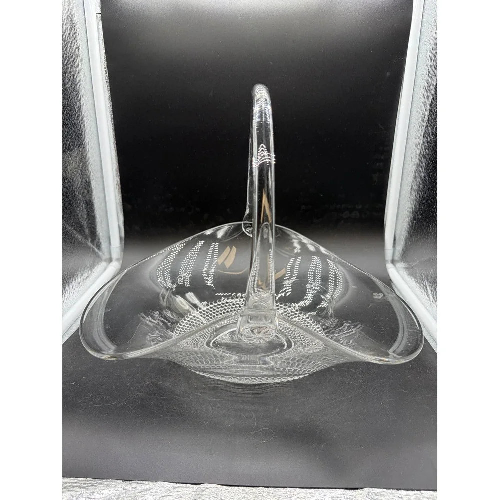 Vintage Clear Glass Tricorn Basket with Hobnail Base and High Arch Handle‎